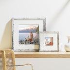 Vittanly 8x8 Picture Frames Set of 9, Shatter Resistant Plexiglass, Display 4x4 Pictures with Mat or 8x8 without Mat, Photo Frames for Wall Mount, Engineered Wood, Distressed White