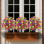 22.8" Set of 2 Fall artificial Boxwood topiary Ball tree for outdoors with Spike,UV Resistant Faux Shrubs Outdoor with morning glory flowers,Faux Plants Bushes for Garden Porch Yard Patio Decor Mix