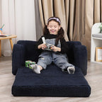 Kids Extra Wide Chairs for Toddler, 2-in-1 Toddler Soft Sherpa Couch Fold Out, Convertible Sofa to Lounger for Girls and Boys, Dark Blue