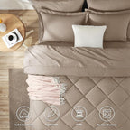 CozyLux King Size Comforter Set Khaki - 7 Pieces Bed in a Bag King, Luxury Soft Bed Set for All Seasons, Bedding Set with Down Alternative Comforter, Sheets, Pillowcases & Shams