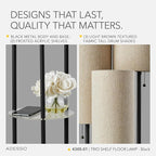 Adesso Trio Floor Lamp with Three Pull Chain Lights and Two-Tier Storage, Black Base, Brown Textured Fabric Shades, 68” Tall, Enhances Room Decor and Lighting