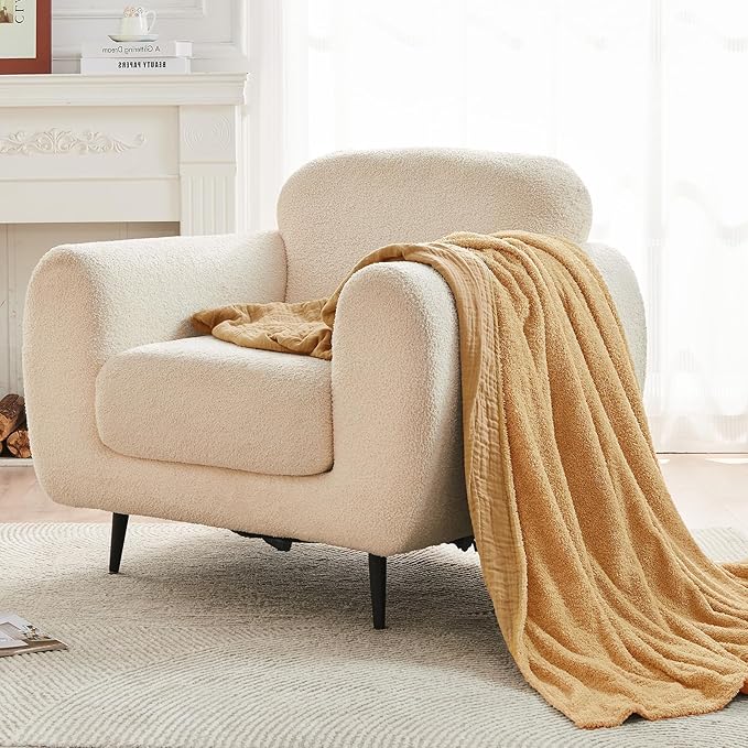 EMME Muslin and Fleece Twin Blanket Reversible - 60"*80" Beige Soft Warm Throw Blankets for Couch Bed Picnic Travel Bed