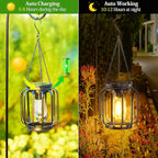 Solar Hanging Lanterns Outdoor: 2 Pack Metal Solar Hanging Lights with Hook, Bright - Warm Waterproof LED Lanterns for Outside, Classic Decorative Solar-Powered Light for Yard Garden Patio Porch Decor