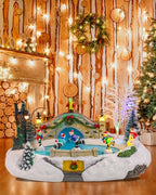 Bdor Christmas Village Lighted Decoration Musical Animated Display Christmas Collectible Skating Battery Operated Indoor Decor