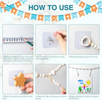 KOLLIEE Kids Artwork Display Art Wall Decor 4.93ft Boho Wooden Beaded Garland Collage Holder with Hanging Rings Wooden Stars Hook 40 Wood Clips for Kids Artwork Photo Room Bedroom Decor