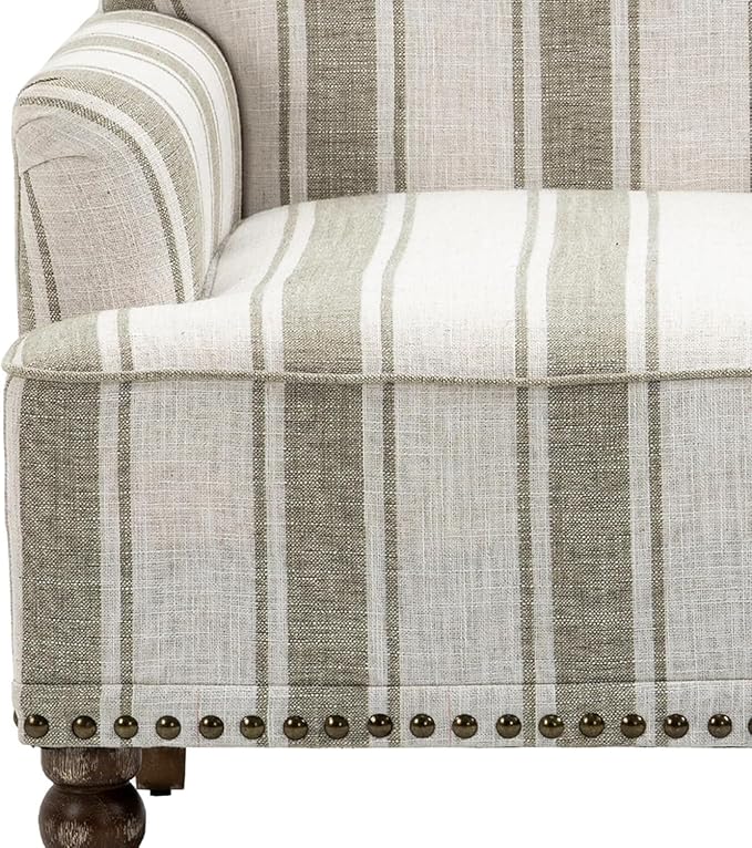 UIXE Stripe Accent Chair, Modern Upholstered Armchair in Fabric for Living Room, Nailhead Trim Club Arm Chair Comfy Single Sofa Bedroom Reading Seat with Wood Legs - Brown