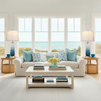 Glass Table Lamps for Living Room, Modern Bedside Lamps with USB A+C Ports, 3-Way Dimmable Touch Control Nightstand Lamp with White Linen Shade, 27.5" Large Lamps for Bedrooms Decor, Teal, 1 Pack