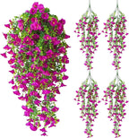 Artificial Hanging Flowers – 4 Pack UV Resistant Fake Morning Glory Vine Faux Plants for Porch, Patio, Balcony, Garden, Indoor & Outdoor Decor (Hot Pink)