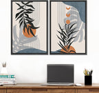 SIGNFORD Framed Canvas Print Wall Art Forest Plant Silhouettes & Mid-Century Symbols Abstract Shapes Illustrations Modern Boho Nature Chic for Living Room, Bedroom, Office - 24"x36"x2 Black