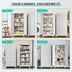 Metal Storages Cabinet with 2 Doors and 5 Shelves,Tall Storage Cabinet,Large Cupboard Closet,Pantry Storage Cabinet for Home,Office,Bathroom,Dining/Living Room (White, 71" H)