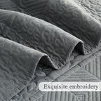 EVENHUG Floral Embroidered Quilt Set King Size 3 Piece Bedding Set Reversible Farmhouse Bedspread Coverlet with 2 Pillow Shams Lightweight Soft Bed Cover for All Season(106"X 96",Grey)