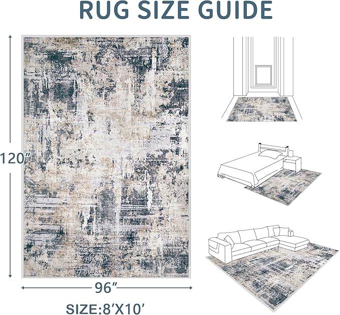 Area Rugs 8x10 Living Room: Washable Rug Modern Abstract Large Rugs Soft Non Slip Neutral Rug Stain Resistant Indoor Carpet for Bedroom Kitchen Dining Room Home Office Rugs(Black Brown,8'x10')