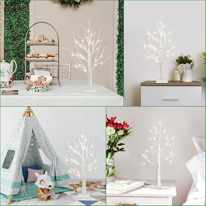 PABIPABI Lighted Birch Tree with LED Lights Christmas Decorations, Small Artificial Bonsai Tree Lights with Timer, LED Tabletop Trees for Home Wedding Decor
