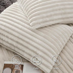 Bedsure Fluffy Duvet Cover Set - Ultra Soft Plush Shaggy Comforter Cover Queen Size, Warm Flannel Fleece Bed Sets for Winter, 3 Pieces (Striped Pattern, Linen)