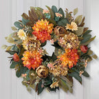 WANNA-CUL 24 Inch Spring Fall Wreaths for Front Door,Fall Wreath with Orange Hydrangea&Peony and Dahlia Flowers-Fall Decoration for Home-Large Fall Decor Door Wreath for Autumn,Harvest