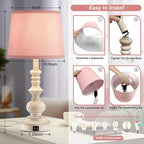 22'' Bedside Table Lamps Set of 2 Modern Farmhouse Nightstand Lamps for Bedroom with USB Charging Ports Vintage Boho Table Lamps for Girls Kids Living Room,Pink Shade,Bulbs Not Included