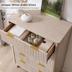 T4TREAM Fluted 5 Drawers Dresser, 48" Tall Modern Chest of Drawers, Curved Profile Design, Wood Drawer Organizer for Bedroom, Living Room, Hallway, Entryway, White Alder