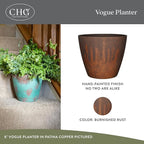 Classic Home and Garden Vogue Planter Pots w/Pottery Quality Finish - Modern Indoor & Outdoor Flower Pots - UV-Resistant Porch Planters - Decorative Pot for Flowers & Herbs (8” Burnished Rust)