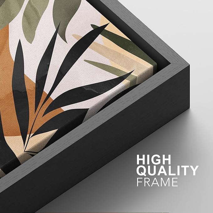 SIGNFORD Framed Canvas Print Wall Art Set Tropical Island Palm Leaf Geometric Collage Abstract Nature Illustrations Modern Art Decorative Minimalist Floral Botanical for Bedroom - 24"x36"x2 Black