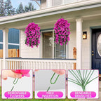 Artificial Bougainvillea Flowers for Outdoor Plant,2 pcs Faux Hanging Flowers Bougainvillea for Outside Decoration,Fake Silk UV Resistant Vines for Front Door Porch(Fuchsia)