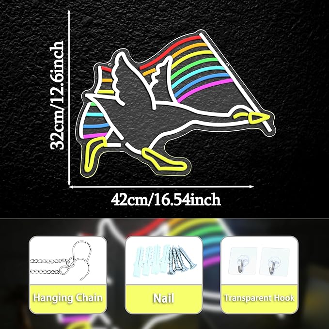 Rainbow Goose Neon Sign for Wall Decoration,Rainbow Led Funny Animal Neon Sign LGBTQ Light up Sign for Gift Pub Gay Bar (16.54 * 12.6In)