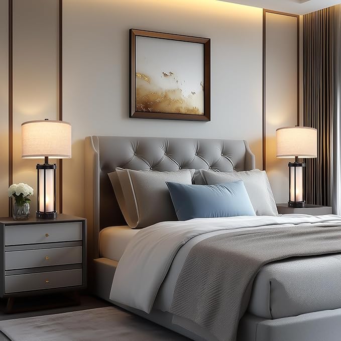 Modern Table Lamps for Living Room, Industrial Beside Lamps with 2 USB Ports, Rustic Nightstand Lamp with White Frosted Glass Night Light for Bedroom End Table Entryway, 2 Bulb Included