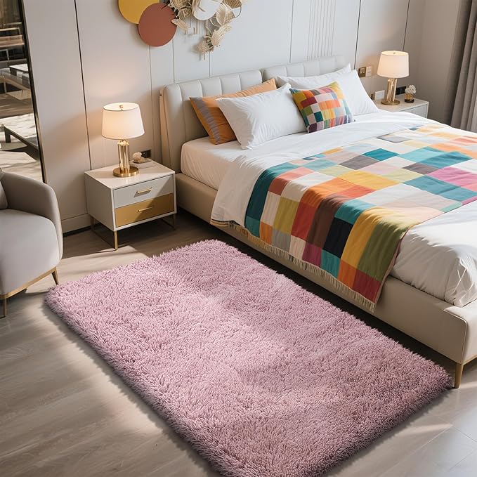 Shag Area Rug for Bedroom 3x5,Blush Fluffy Area Rugs for Living Room,Soft Fuzzy Rug Non-Shedding Indoor Plush Carpet for Kids Bedroom Nursery Dorm Home Decor
