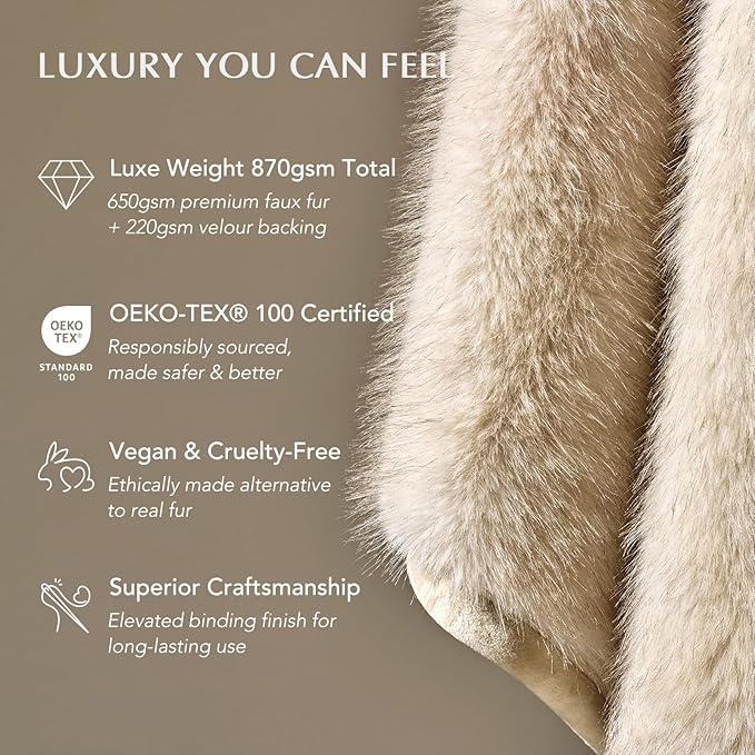 Luxury Faux Fur Throw Blanket, Soft Fluffy Faux Mink Blankets for Bed, Couch, Sofa, Thick Cozy Plush Warm Fur Throws with Reversible Velvet, Tipped Golden Fox, 60"x80"
