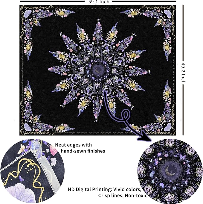 Damanse Floral Tapestry Wall Hanging Cute,Boho Wall Tapestry for Bedroom Aesthetic,Mandala Living Room Decor for Teen Girls (Purple, 49.20" x 59.10")
