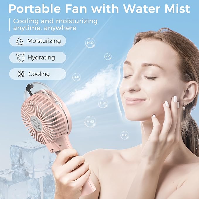 COMLIFE Portable Handheld Misting Fan, 3000mAh Rechargeable Battery Operated, 180° Foldable, Mini Personal Fan with Water Sprayer for Travel, Makeup, Home, Office, Camping, Outdoors