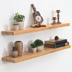 Floating Shelves, 8" Deep Rustic Solid Wood Wall Mounted Floating Shelves, Wall Shelves with Invisible Bracket for Living Room Bathroom Bedroom Kitchen, 36 Inch Set of 2, Natural