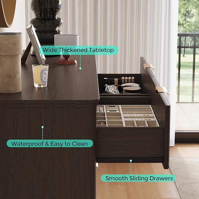 LINSY HOME Fluted Dresser for Bedroom with 8 Drawers, 47" Wide Mid Century Modern Dressers, Tall Boho Chest of Drawer, Large Wood Accent Storage Cabinet for Living Room, Curved Profile Design, Walnut