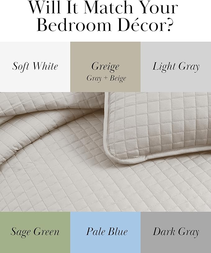 Southshore Fine Living, Inc. Twin Quilt Bedding Set, Soft Brushed Microfiber XL Twin Bedspread Coverlet, Stain & Pet Hair Resistant Bedding, XL Bedspread with Matching Pillow Sham, Bone