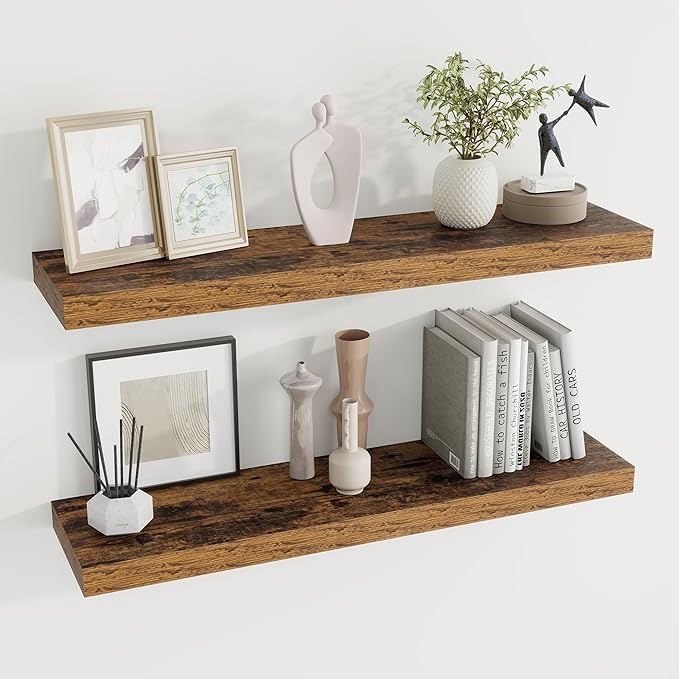 Dreamland 36 inch Floating Shelves Wall Shelves for Office with Invisible Brackets, 8 inch Deep Shelves for Bathroom, Living Room, Kitchen, Office, 36x7.9 inch deep Set of 2, Brown