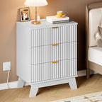 30.5" Nightstand with Charging Station, 3-Drawer Fluted Bedroom Chest, Wood Bedside Dresser with Power Outlets and USB Ports, Metal Slides, Stable Base, Modern Storage Cabinet for Small Spaces