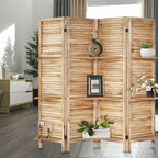 Room Divider with Shelves, Privacy Screen, Room Dividers and Folding Privacy Screens, 4 Panel Wood Temporary Wall Partition Separation Separator, Natural