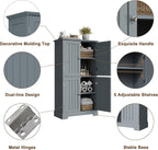 ChooChoo Bathroom Floor Cabinet, Modern Bathroom Storage Cabinet with 4 Doors and Adjustable Shelves, Freestanding Cupboard for Living Room, Grey