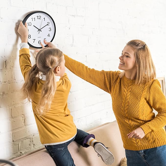 Inbagi 8 Pcs Wall Clock Bulk Large Silent Battery Operated Classroom Clocks Quartz Analog Non Ticking Wall Clocks Round for Office School Kitchen Classroom Home Bedroom Decorative(Black,12 Inch)