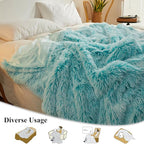 XeGe Luxury Faux Fur Blanket, Soft Big Fluffy Throw, Shaggy Plush Decorative Couch Blanket, Cute Furry Fuzzy Bed Throw for Bedroom Living Room, Ombre Aqua Green, 60x90