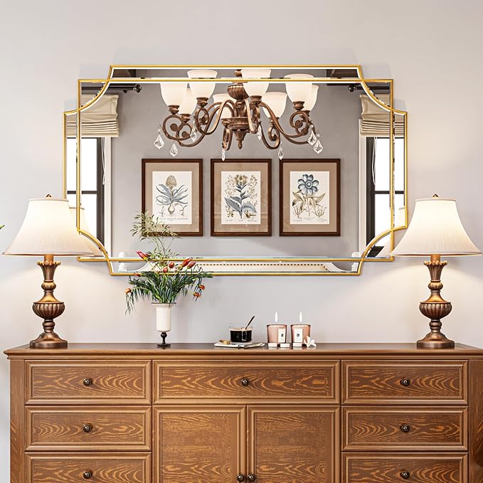Kelly Miller 30"x48" Large Gold Mirror for Wall Decor, Modern Decorative Mirror Rectangle Wall Vanity Mirror Bevelled Full Length Mirror for Bathroom Living Room Bedroom Farmhouse Fireplace Entryway