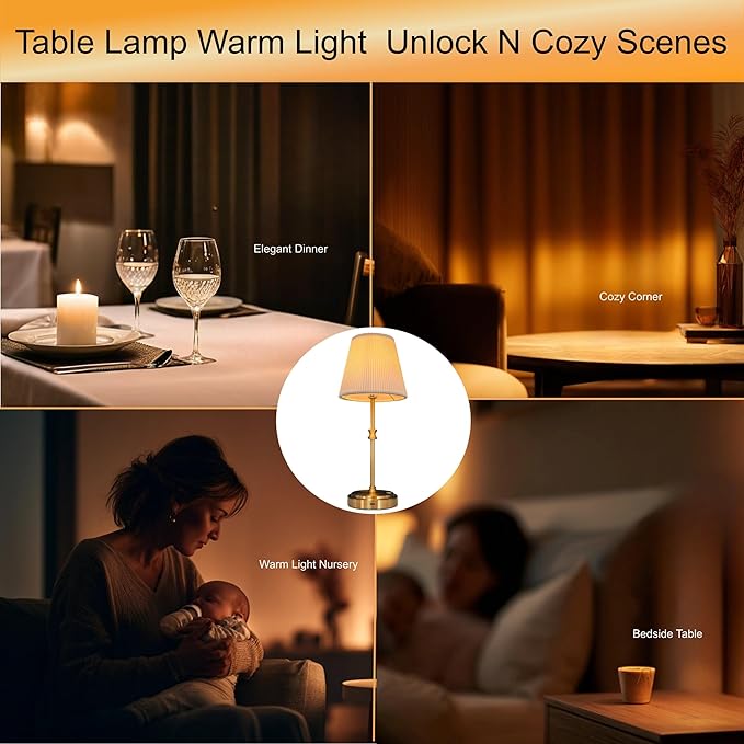 Cordless Table Lamp Rechargeable Vintage Gold-5000mAh Battery Operated Lamp for Decor, 2700K Stepless Dimming Touch Control Wireless Lamp for Bedroom, Living Room, Office, Dormitory