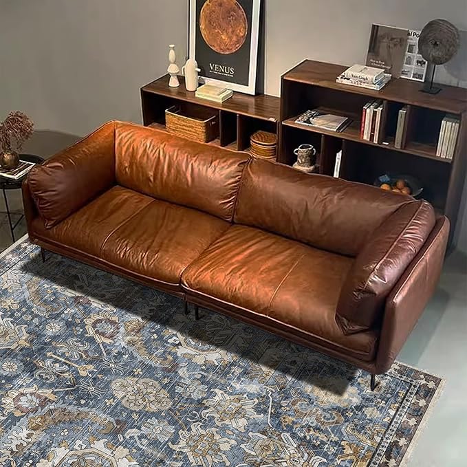 RUGSURE Washable Area Rugs - Perfect for Living Room, Bedroom, Kids Room, Nursery - Stain & Water Resistant Non-Slip, Pet & Child Friendly, Vintage Tribal Area Rugs (Navy, 6' x 9')