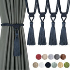 Fenghuangwu Curtain Tiebacks Tassel Tie-Backs, Rope Curtain tie Backs Handmade Curtain Holdbacks Made from Polyester (Navy, 4p)