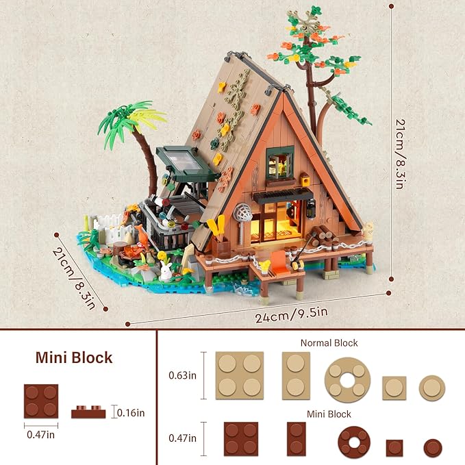 A-Frame Cabin Building Set, MOC Ideas Cabin House Collectible Model Kit with LED for Adults and Kids Age 12+, Gifts for Nature and Architecture Lovers (1486 Pcs)