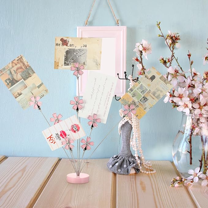 Tandefio Photo Tree Holder Clip, 8 Branch Money Family Tree Gift Card Holder with Clips Picture Frame Stand for Memo Paper Note Wedding Photo Display Office Decor(Pink)