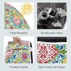 LVTXIII Indoor/Outdoor Inflatable Ottoman, D31 x H14 Inch Large Round Ottoman, All Weather Foot Rest Stool, Portable Footrest for Patio, Garden, Camping and Home - Damask Red