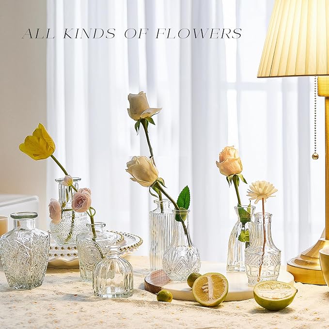 Glass Bud Vase Set of 24, Small Flower Vases, Glass Vases for Centerpieces, Vintage Home Table Decorations Bud Vases (24 Pcs, Clear)