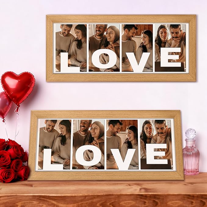 Gifts for Him/Her - Personalized Photo Frame with Love Design, Wall Mount or Tabletop Display, Romantic Gifts for Boyfriend Girlfriend Anniversary Birthday Valentine's