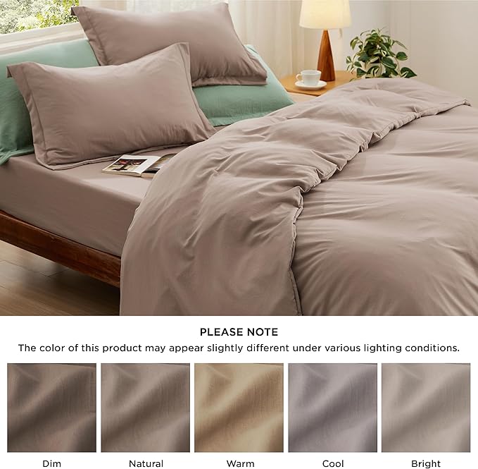 Bedsure Duvet Cover King Size with Fitted Sheet - 4 Pieces Prewashed Cotton-Like Extra Soft Bedding Set, Includes 1 Duvet Cover 104x90 Inches with Zipper Closure, 2 Pillow Shams, 1 Fitted Sheet, Khaki