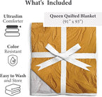 Vianney Queen Comforter Novo Marla Design Reversible Lightweight Quilt Blanket 91x93 Inches Soft Cozy Bedding in Yellow-Orange and White Leaf Pattern